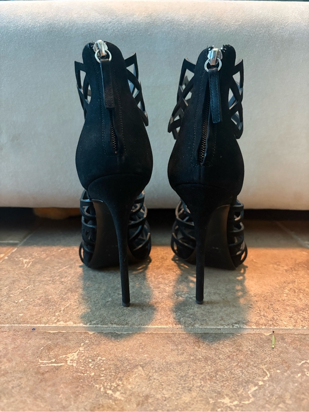 Giuseppe Zanotti Black Geometric Cage High Heel Sandals - Picture 3 of 9